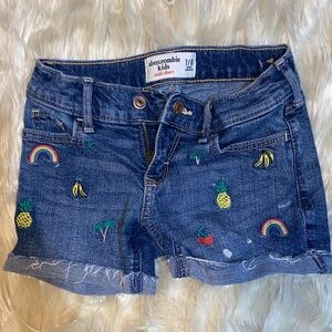Abercrombie Kids Blue Denim Shorts with Colorful Embroidery